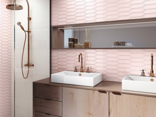 Carrelage Mur Hexagone Aplati 5x18 Rose Aristote InstaHouse Hamptons Carmen Crédence lavabo