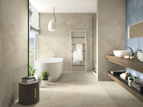 Carrelage Sol Effet Pierre de Bourgogne 60x120 couleur chamois, mat Hématite InstaHouse 4 STONES APE sol et mur salle de bain