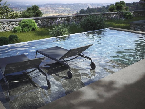 Carrelage Sol Effet Ciment 33x120 Nez de marche Graphite Zen InstaHouse WABI SABI APE bord piscine
