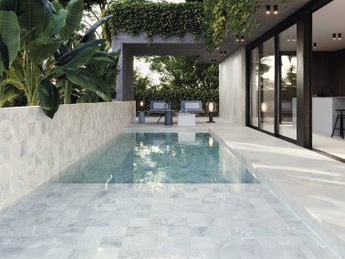 carrelage antidérapant effet pierre aspect travertin 60 x 120 couleur blanc Instahouse Collection Cross APE Sol piscine