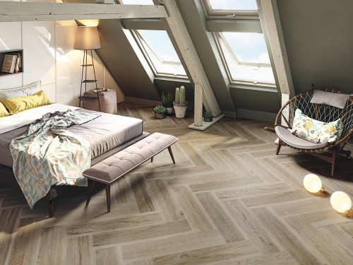 carrelage intérieur imitation bois parquet chevron chambre format 22,5 x 90 couleur chêne collection Onca InstaHouse