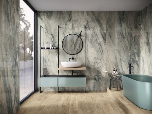 carrelage effet marbre sol et mur salle de bain finition grain poli effet miroir 120X280 cm collection Gaïa InstaHouse