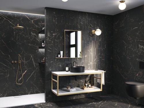 Carrelage Mur Imitation Marbre Noir Relief 40x120 Mat Spiciféra Night Lux APE Mur douche