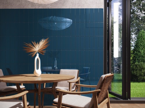 Carrelage grès cérame brillant 9,4x28,2 bleu Matèra InstaHouse ESENCIA MATERIA APE mur salon