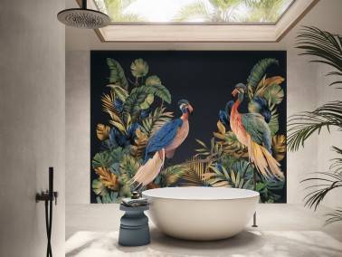 Carrelage Décoratif Mur Effet Panoramique grand format 120x280 Arty Décor Oiseau  InstaHouse Atelier APE Mur salle de bain