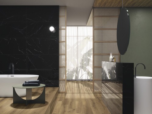 Carrelage Sol / Mur Marbre Noir 60x120 Grain Poli effet miroir Night InstaHouse Marquina Night APE mur salle de bain