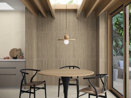 Carrelage Mur Effet Bois lignes ciment taupe 30x90 Neutral InstaHouse KINFOLK APE mur cuisine