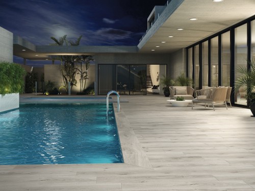 Carrelage Sol Aspect Parquet 20x120 Argent Antidérapant R11 Fontainebleau InstaHouse OREGON APE sol terrasse piscine
